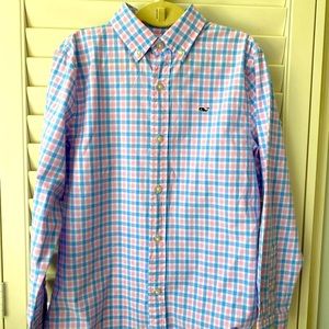 Boys Vineyard Vines Classic Button Down Shirt (Size S/8-10) pink/blue gingham